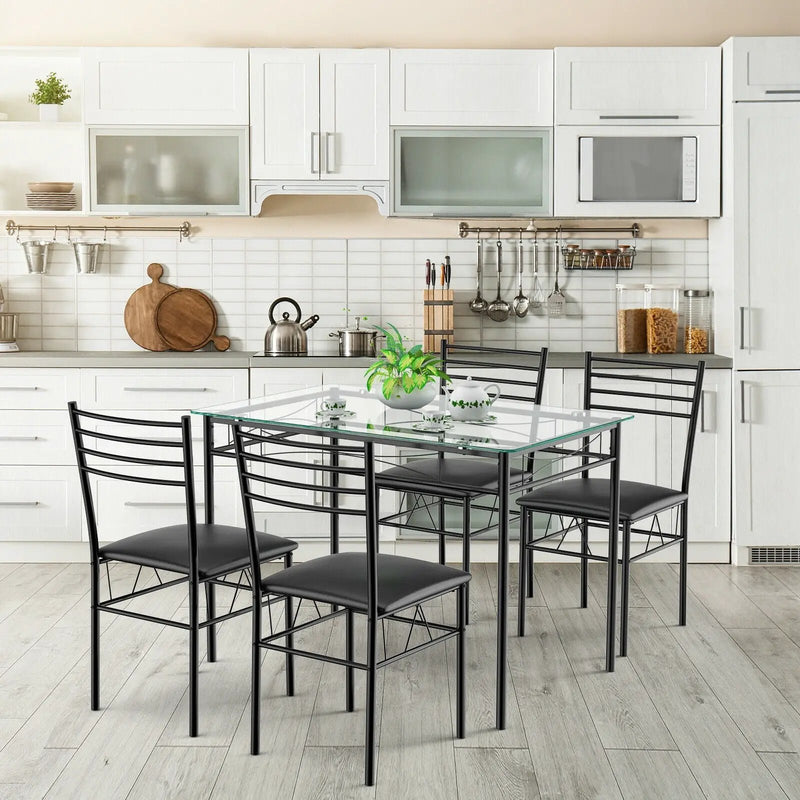 5 Pieces Dining Set with Tempered Glass Top Table and 4 Upholstered Chairs by DirectDeals