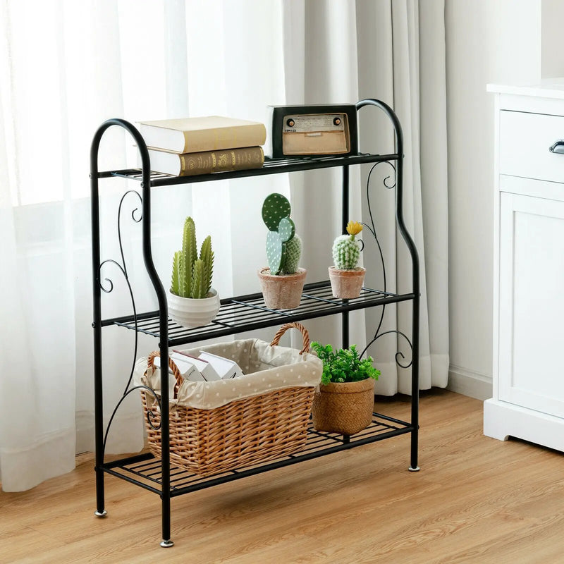 3-Tier Scrollwork Designed Metal Plant Stand-Black by DirectDeals