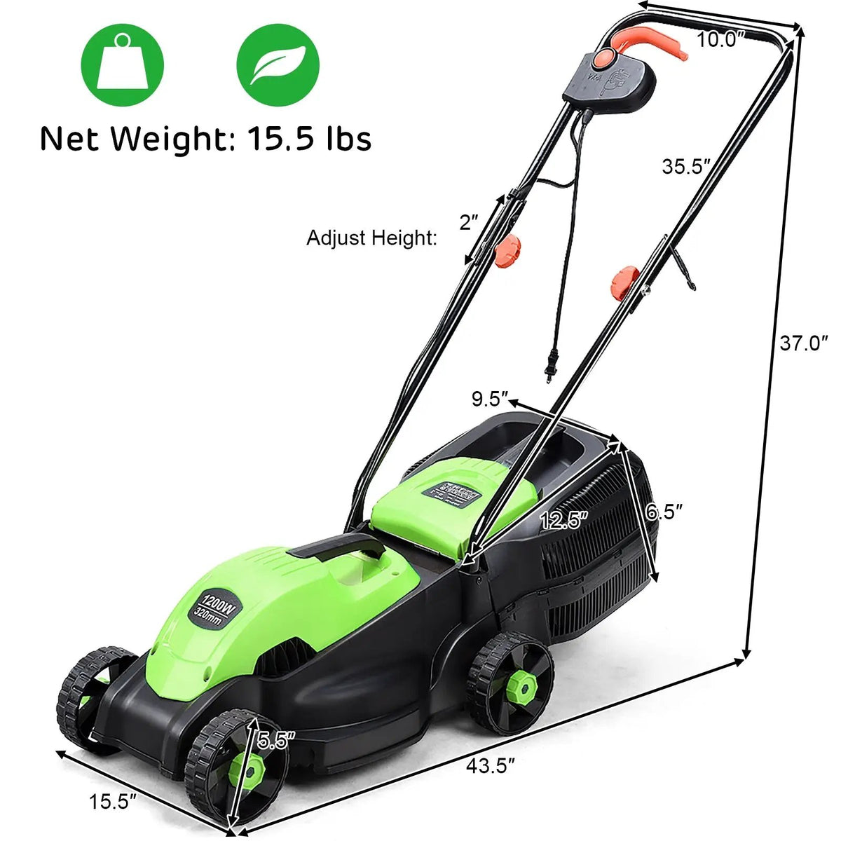 13 Inch Electric Push Lawn Corded Mower with Grass Bag, photo 4 of 9