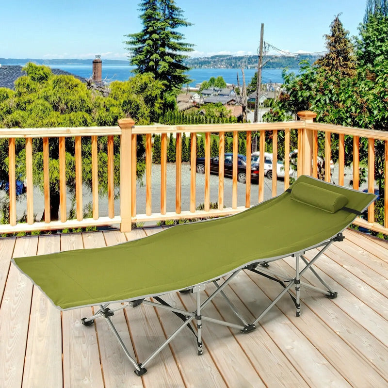 Folding Camping Cot with Side Storage Pocket Detachable Headrest by DirectDeals
