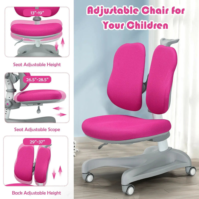 Adjustable Height Student Chair with Sit-Brake Casters and Lumbar Support for Home and School by DirectDeals