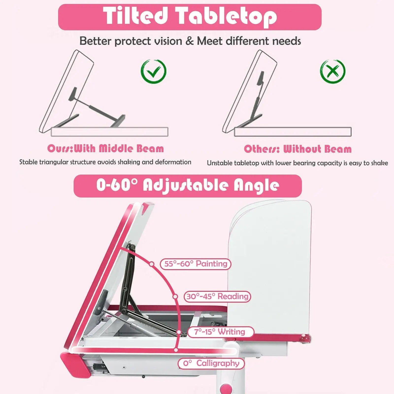 Adjustable Height Study Desk with Drawer and Tilted Desktop for School and Home by DirectDeals