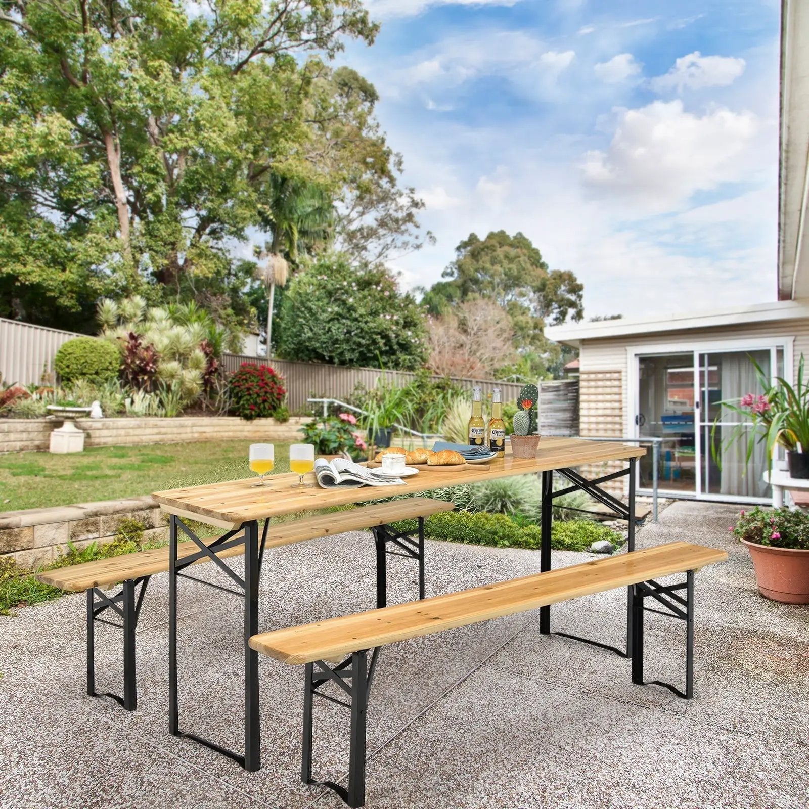 3 Pieces Folding Wooden Picnic Table Bench Set by DirectDeals