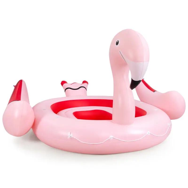 6 People Inflatable Flamingo Floating Island with 6 Cup Holders for Pool and River by DirectDeals