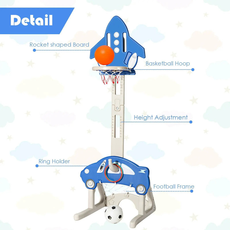 3-in-1 Basketball Hoop for Kids with Balls-Blue by DirectDeals