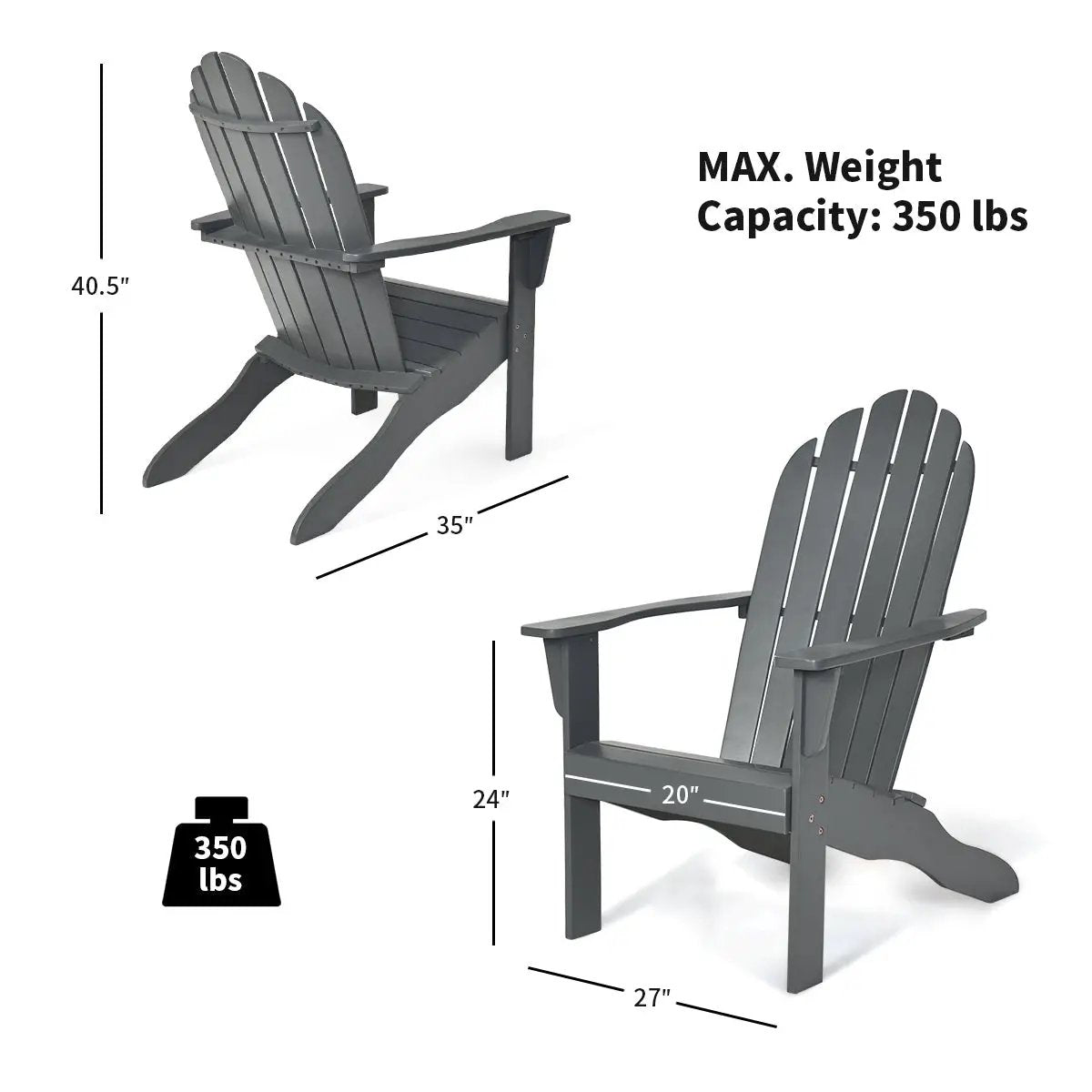 Acacia Wood Outdoor Adirondack Chair with Ergonomic Design by DirectDeals