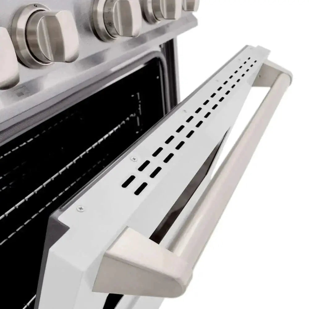 ZLINE 30" Dual Fuel Range, Gas Cooktop, Electric Convection Oven DuraSnow® Stainless Steel, White Matte Door CDRS-WM-30 by Farmhouse Kitchen and Bath