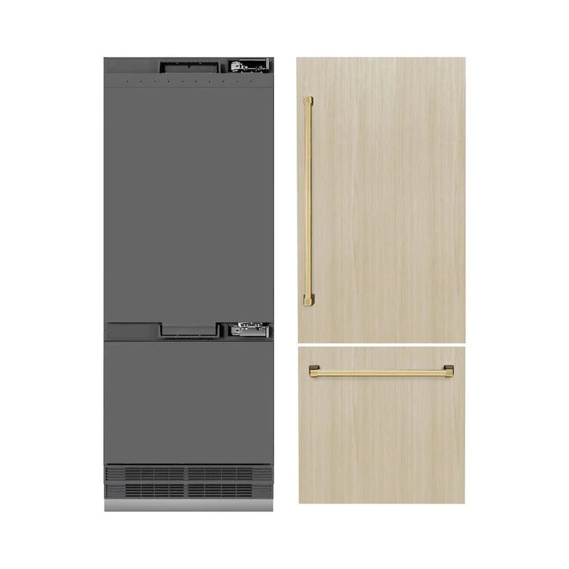 ZLINE 30" Panel Ready Built-In Bottom Freezer Refrigerator,Water Dispenser, Ice Maker,Graphite Gray, Gold GRBIVZ-30-G by Farmhouse Kitchen and Bath