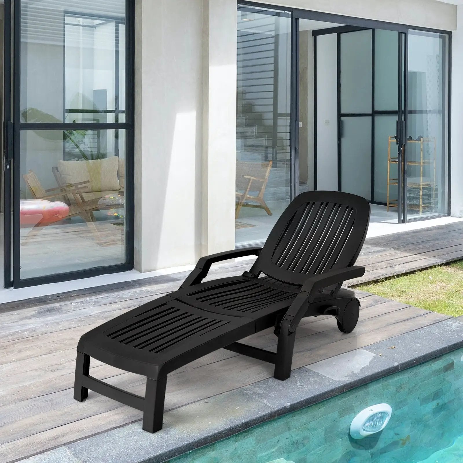 Adjustable Patio Sun Lounger with Weather Resistant Wheels by DirectDeals