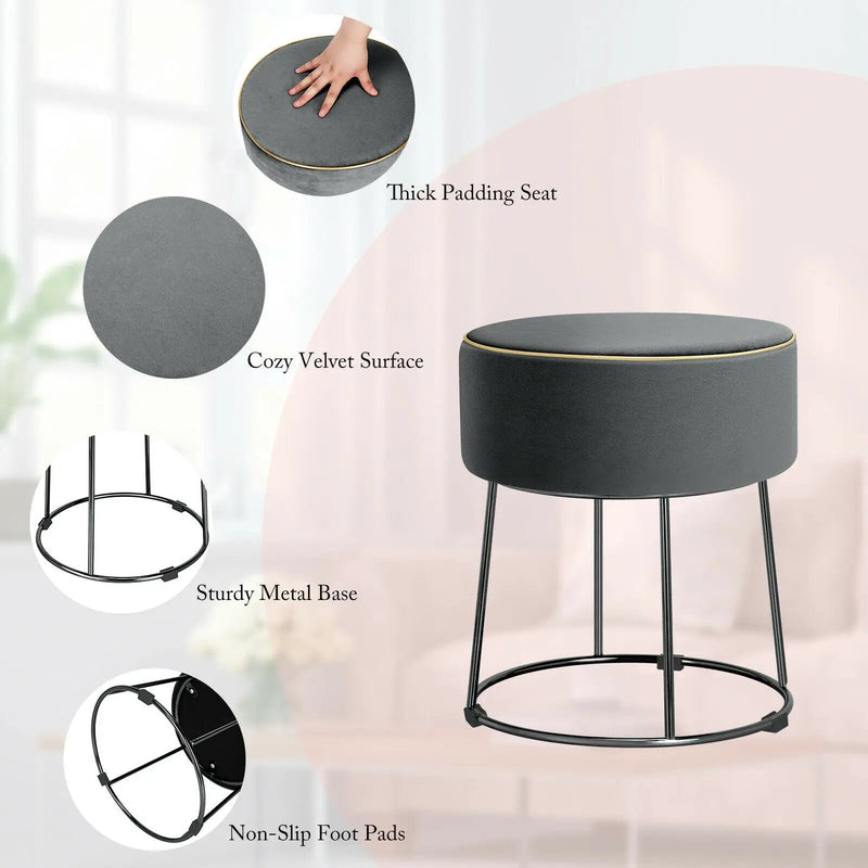 Round Velvet Footrest Stool Ottoman with Non-Slip Foot Pads for Bedside by DirectDeals