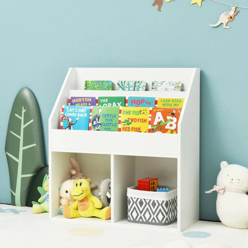 Kids Wooden Bookshelf Bookcase Children Toy Storage Cabinet Organizer-White by DirectDeals