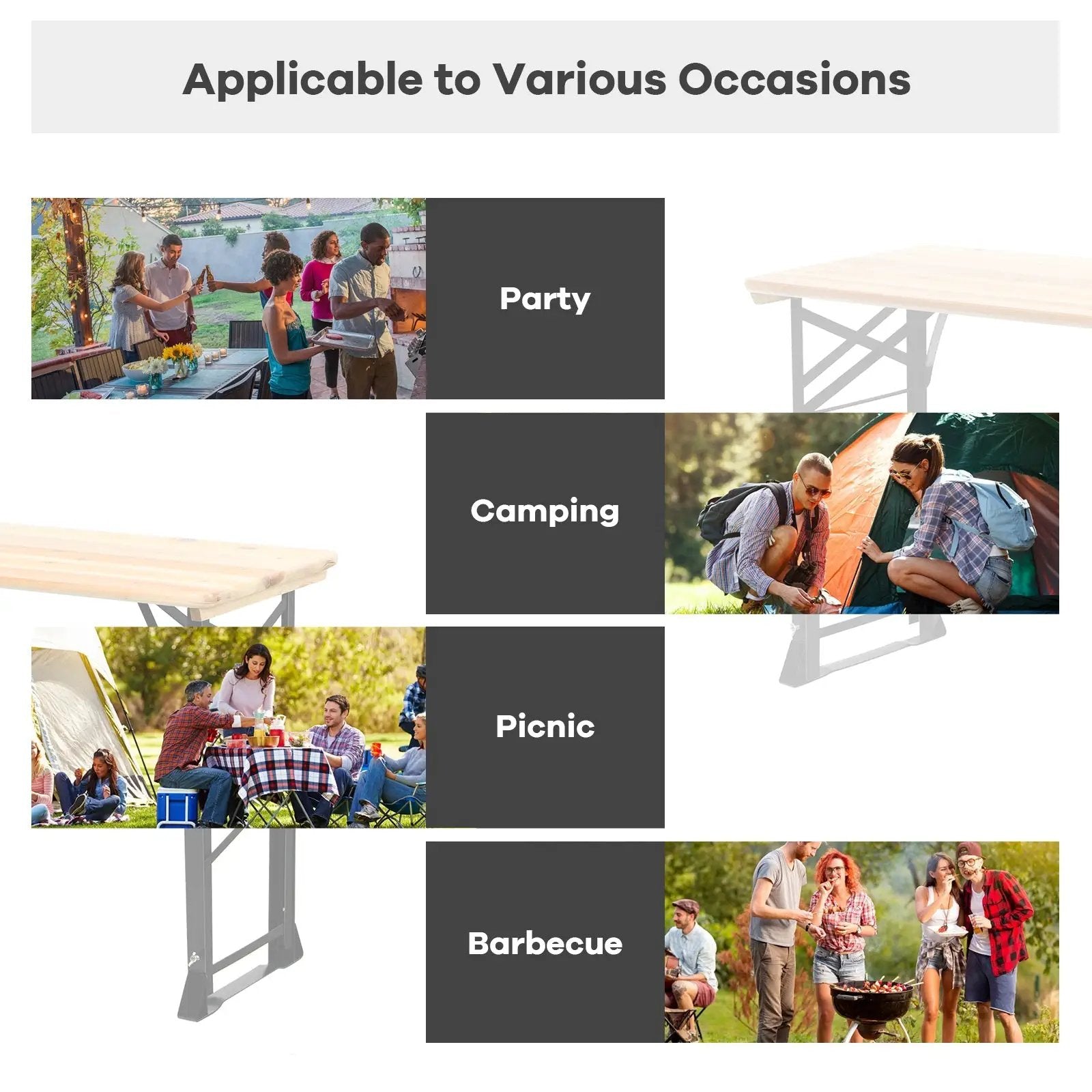 66.5 Inch Outdoor Wood Folding Picnic Table with Adjustable Heights by DirectDeals