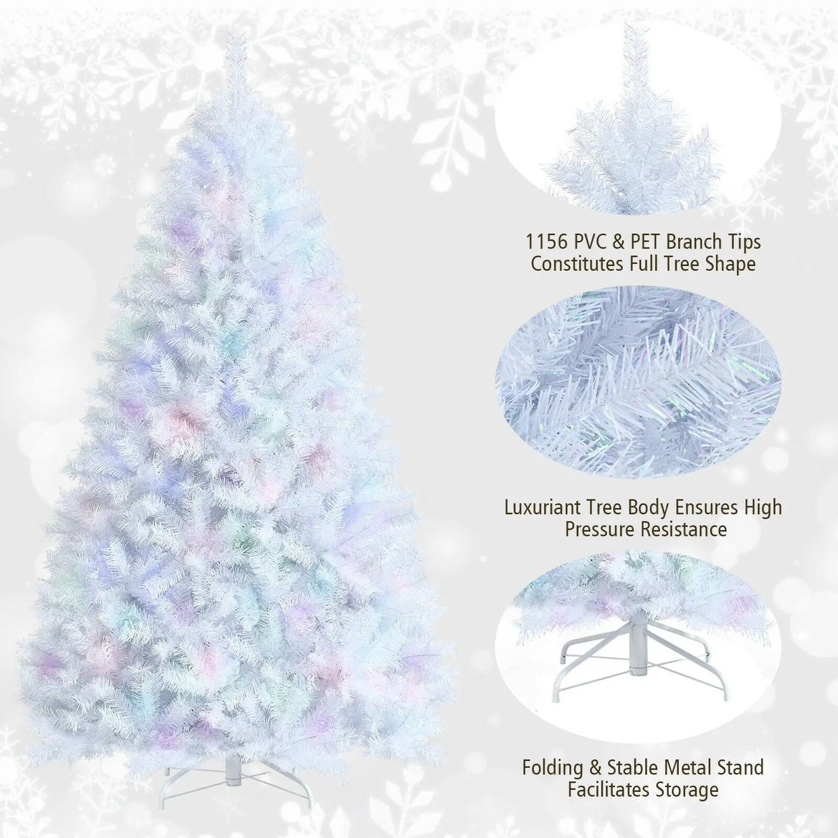 8 Feet Artificial Christmas Tree with 1636 Iridescent Branch Tips, photo 7 of 16
