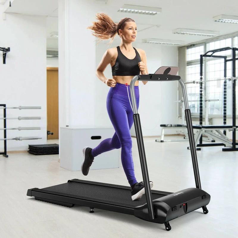 Compact Folding Treadmill with Touch Screen APP Control-Black by DirectDeals