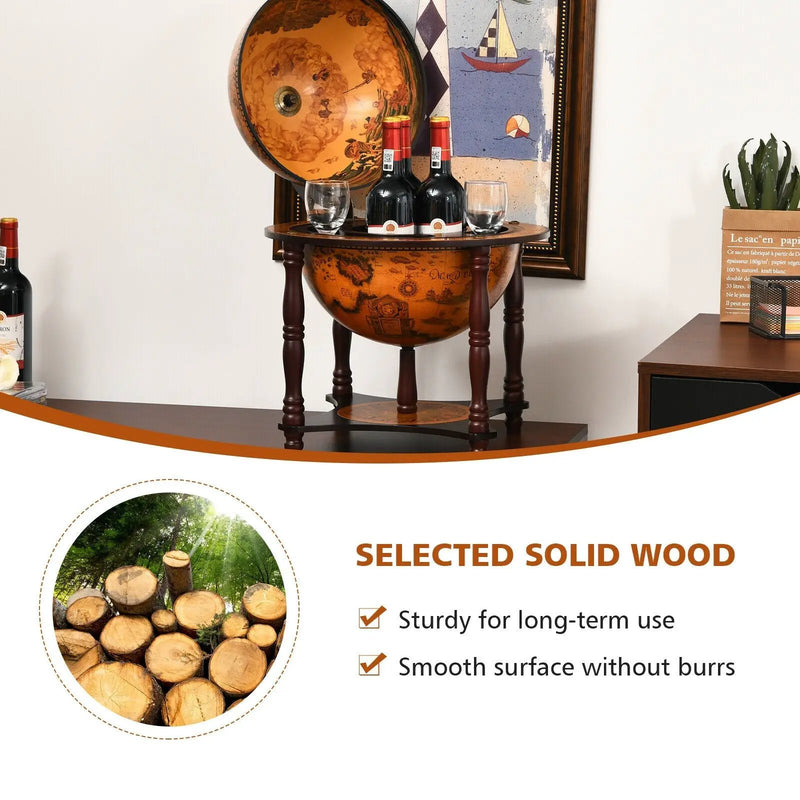 23 Inch Globe Wine Bar Stand for Dining Room and Living Room-Coffee by DirectDeals
