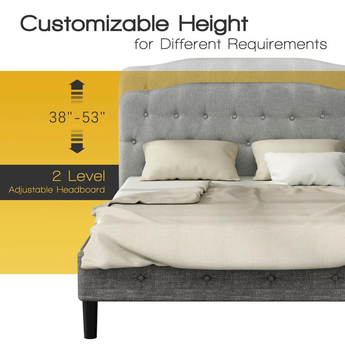 Queen Upholstered Headboard with Adjustable Heights, photo 2 of 9
