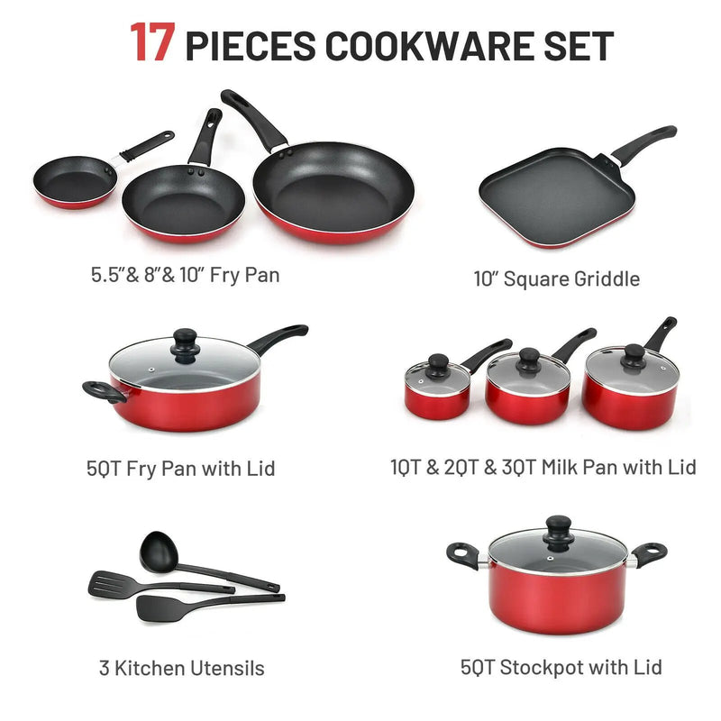 17 Pieces Hard Anodized Nonstick Cookware Pots and Pans Set by DirectDeals