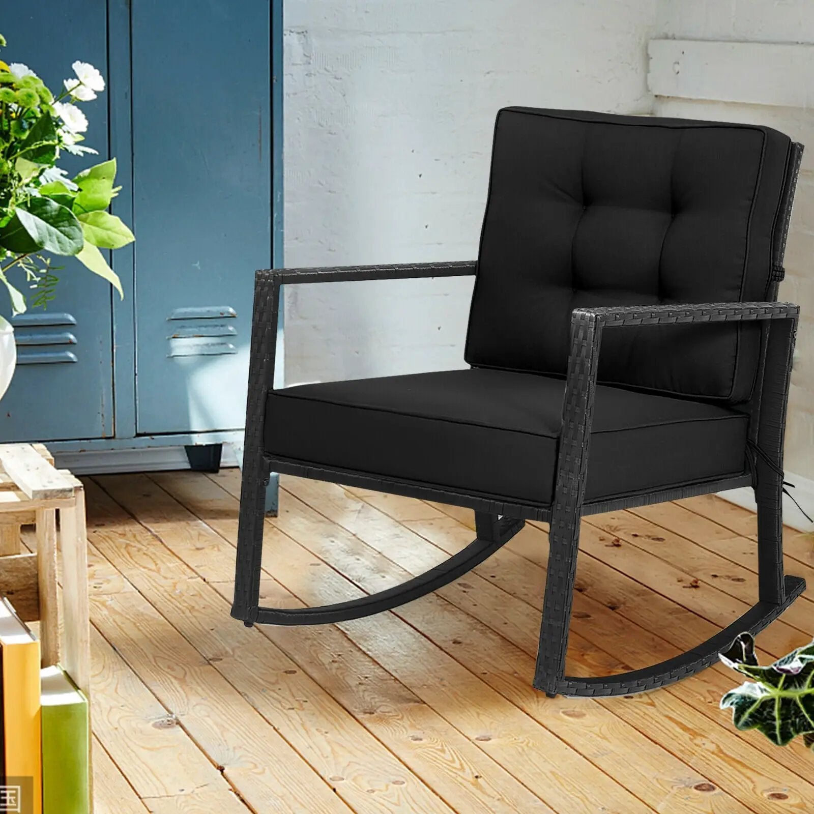 Patio Rattan Rocker Outdoor Glider Rocking Chair Cushion Lawn by DirectDeals