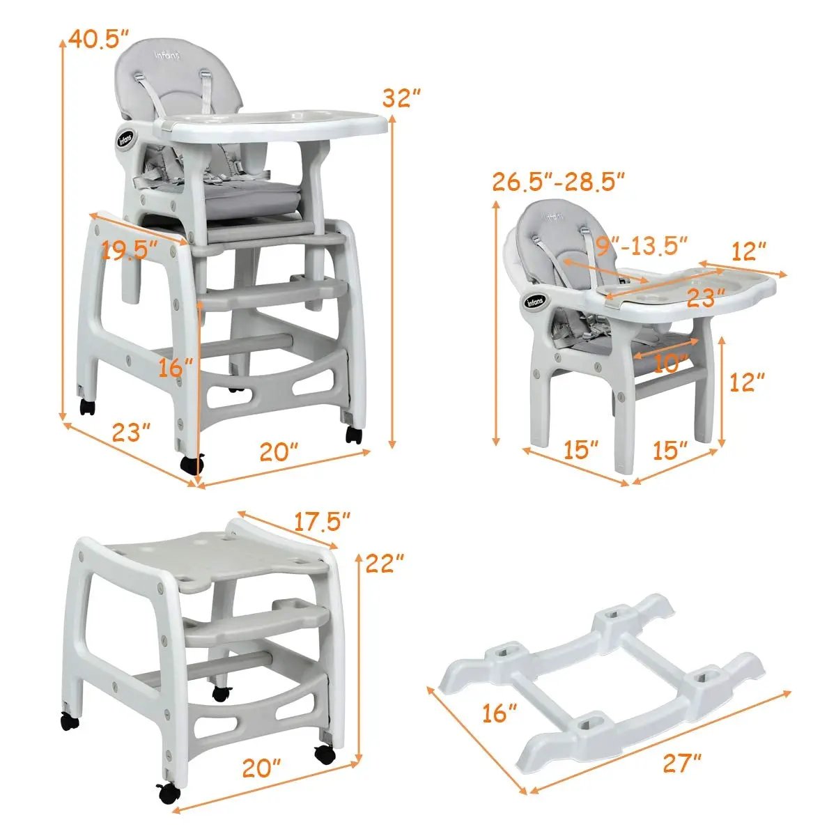 3-in-1 Baby High Chair with Lockable Universal Wheels, photo 3 of 9
