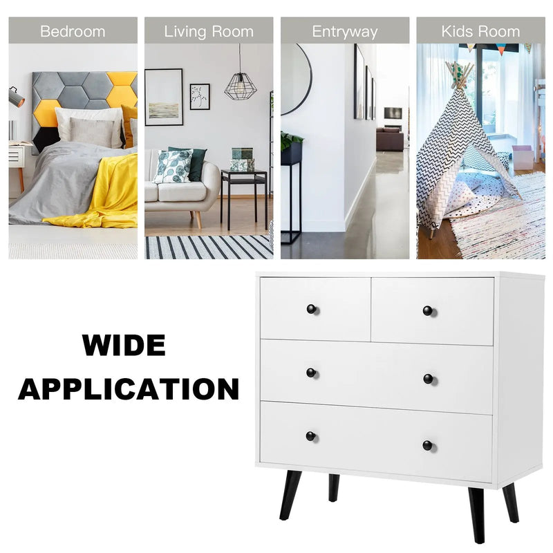 4 Drawers Dresser Chest of Drawers Free Standing Sideboard Cabinet-White by DirectDeals