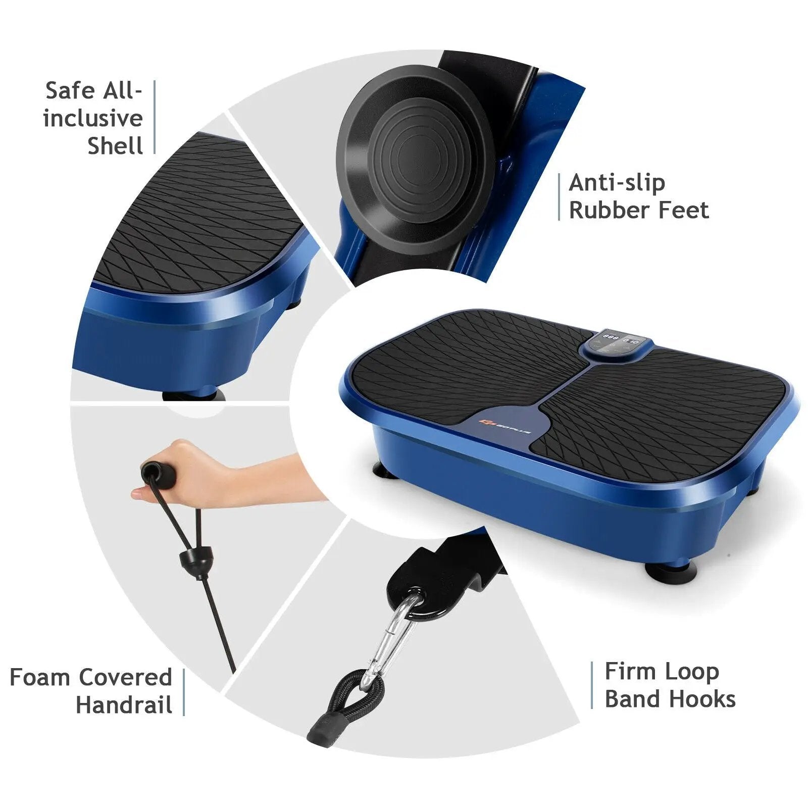 Mini Vibration Fitness Plate Machine with Remote Control and Loop Bands-Blue by DirectDeals