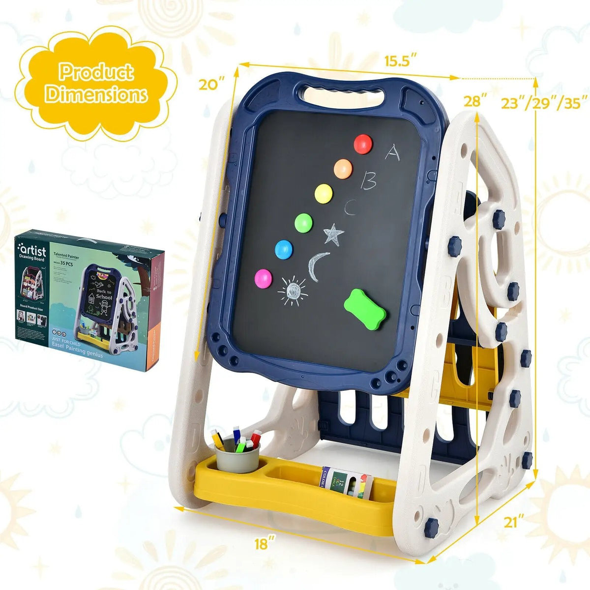 3-in-1 Kids Art Easel Double-Sided Tabletop Easel with Art Accessories, photo 3 of 9