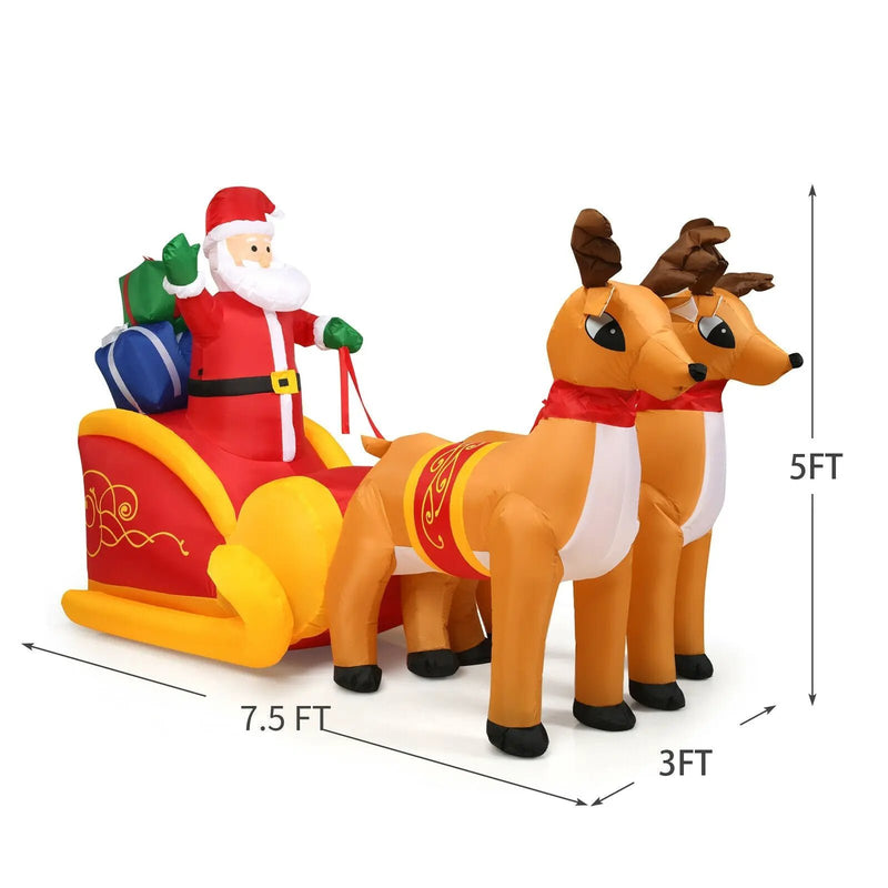 7.5 Feet Waterproof Outdoor Inflatable Santa with Double Deer and Sled by DirectDeals