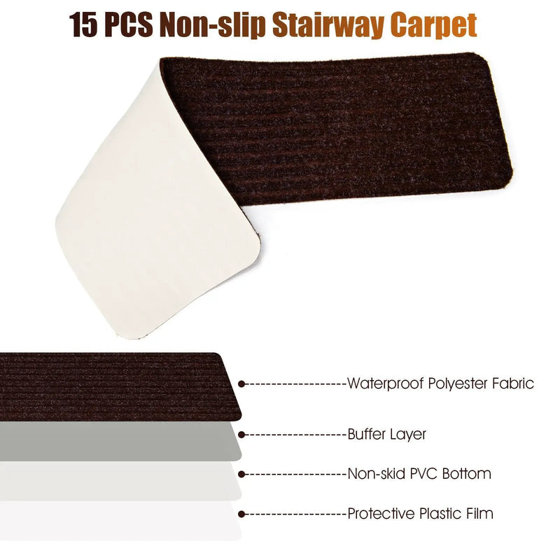 15 Pieces 30 x 8 Inch Slip Resistant Soft Stair Treads Carpet by DirectDeals