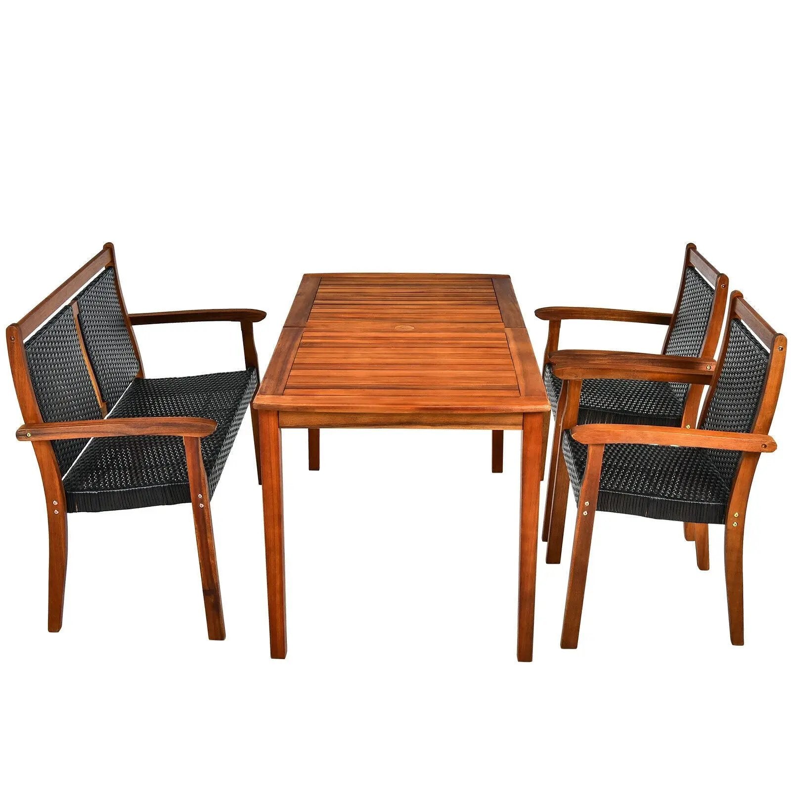 4 Pieces Acacia Wood Patio Rattan Dining Furniture Set by DirectDeals