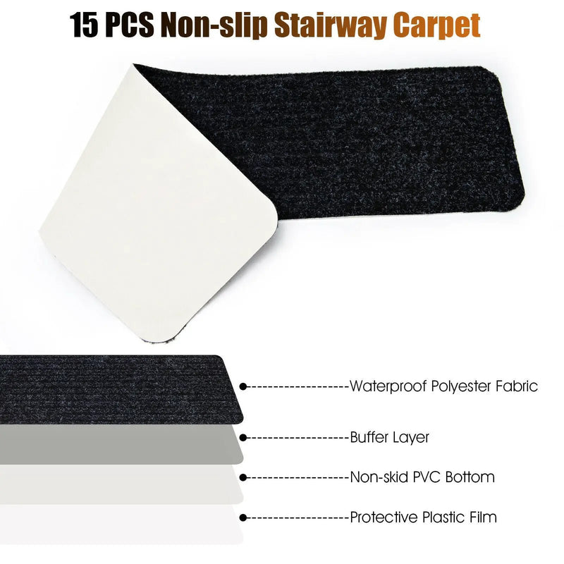 15 Pieces 30 x 8 Inch Slip Resistant Soft Stair Treads Carpet by DirectDeals