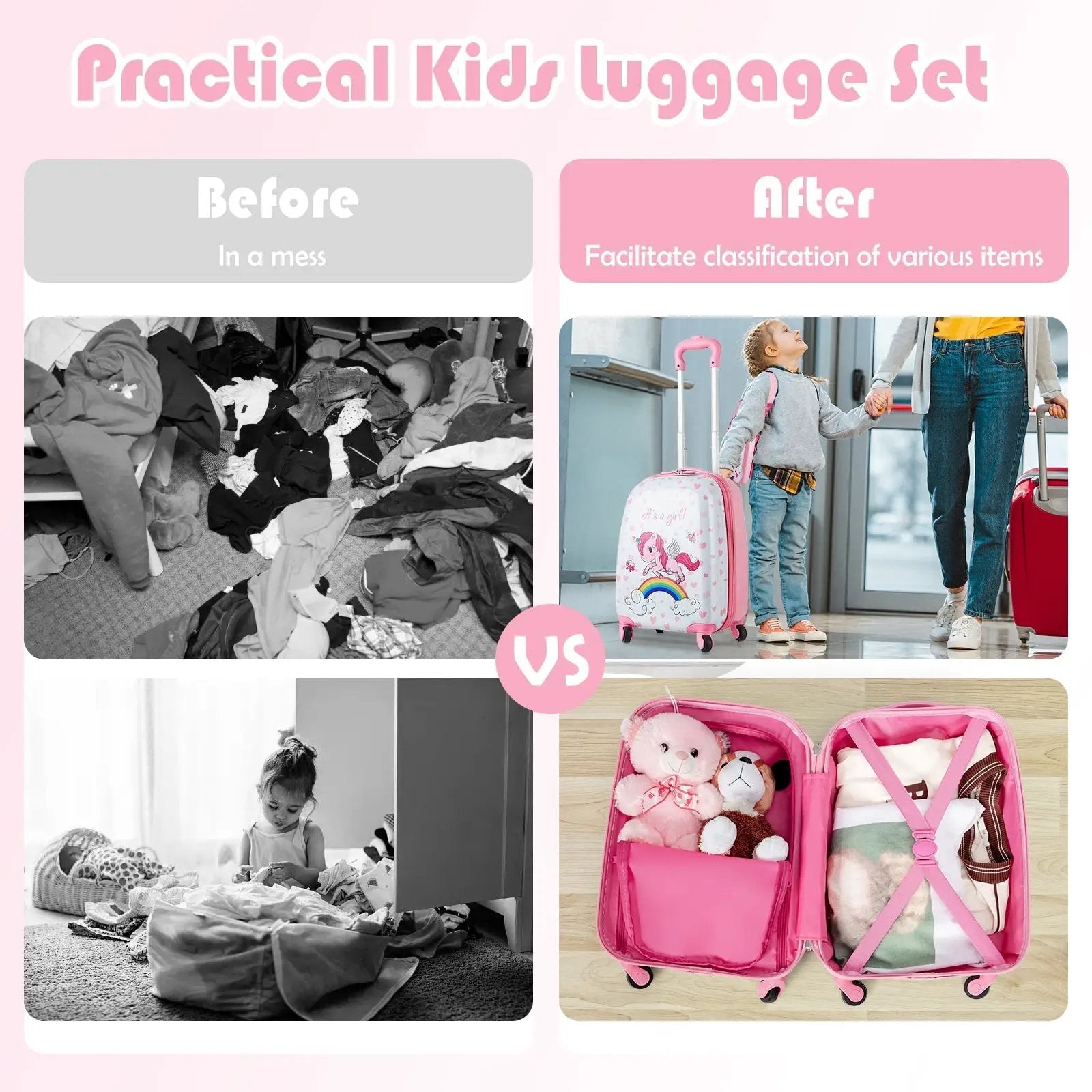2 Pieces Kids Luggage Set 12 Inch Backpack and 16 Inch Kid Carry on Suitcase with Wheels by DirectDeals