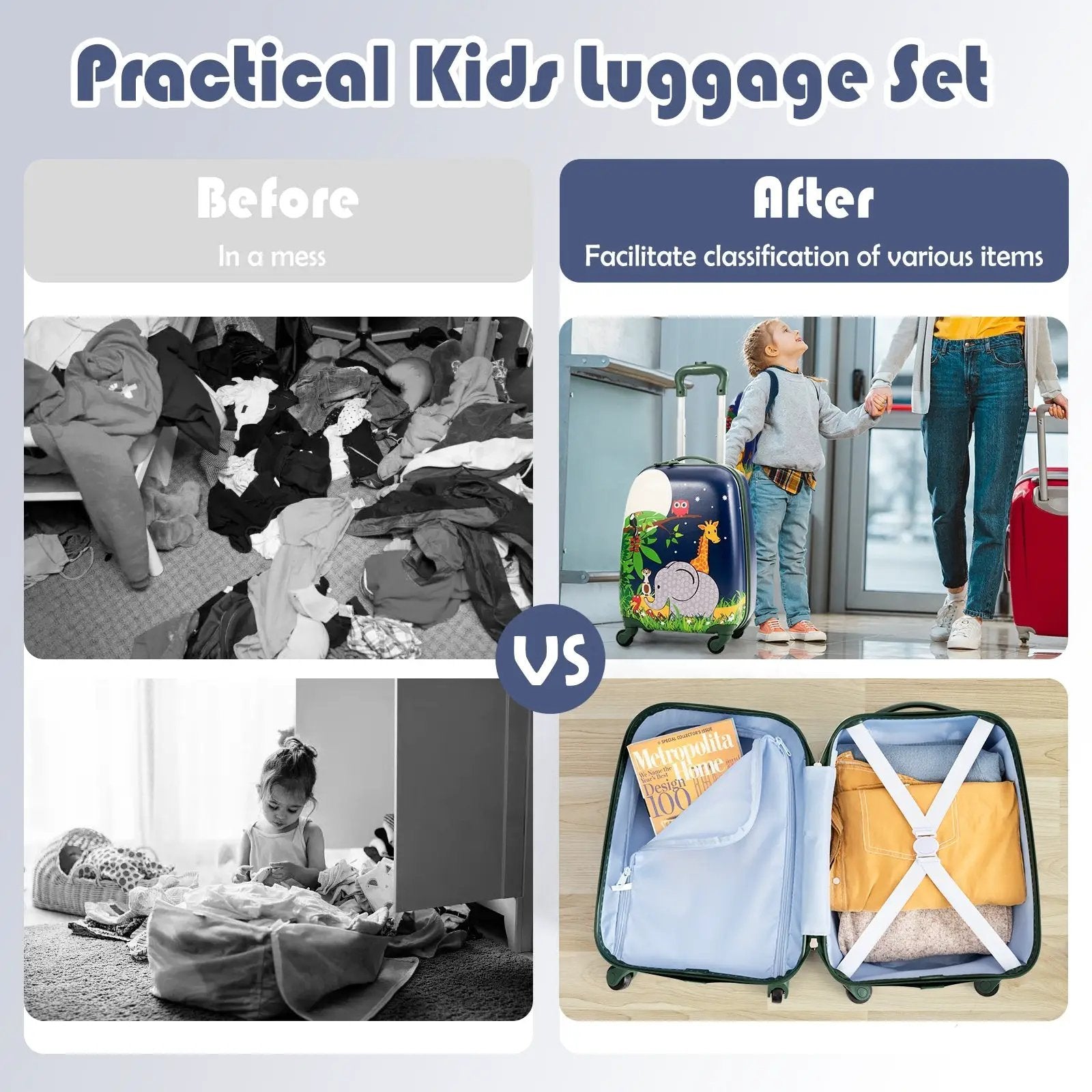 2 Pieces 12 Inch and 16 Inch Kids Carry on Suitcase Rolling Backpack School Luggage Set-Elephant by DirectDeals