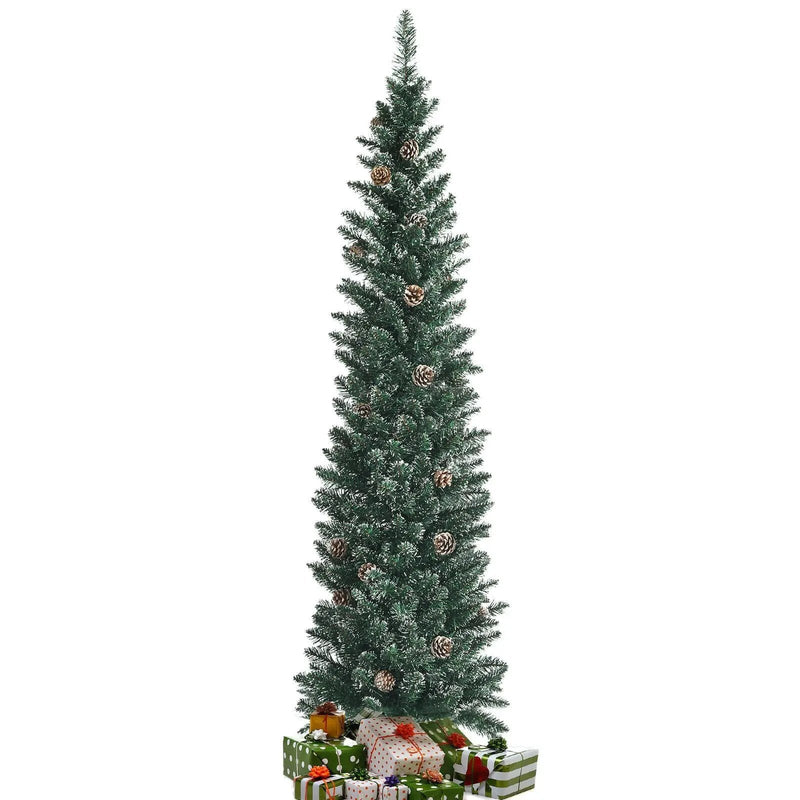 Snowy Artificial Pencil Christmas Tree with Pine Cones by DirectDeals