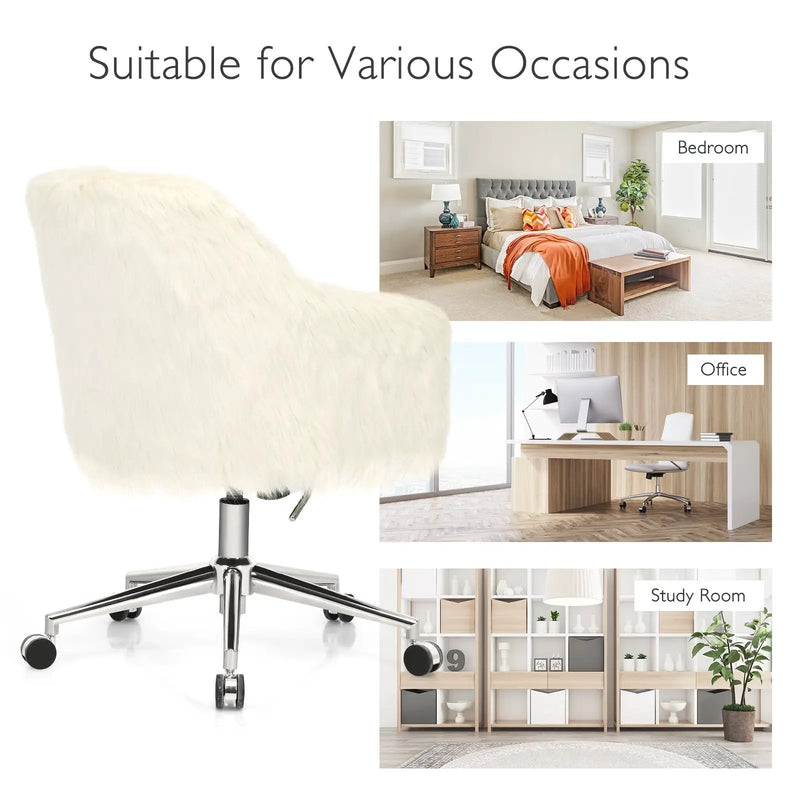 Modern Fluffy Faux Fur Vanity Office Chair for Teens Girls-Beige by DirectDeals