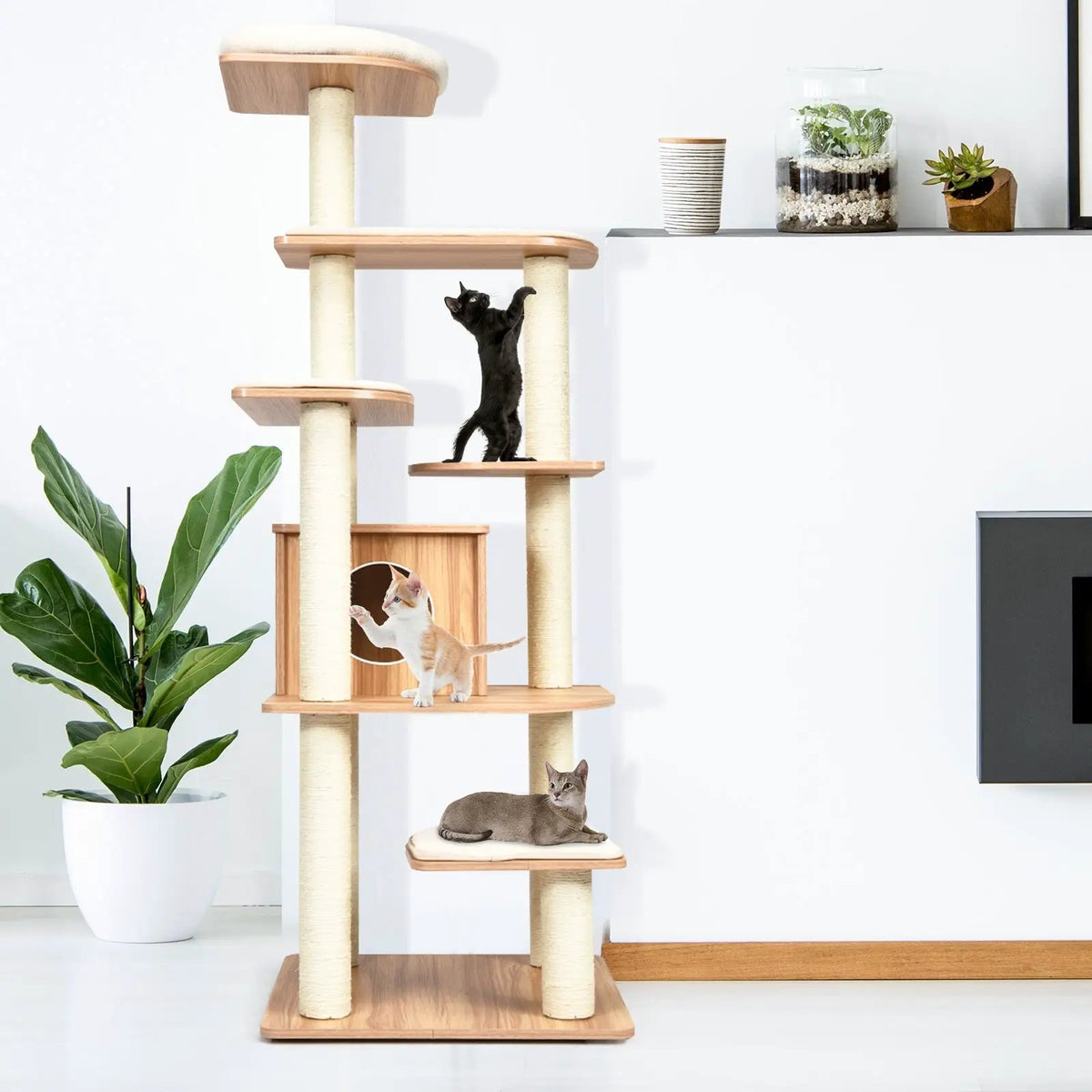 7-Layer Wooden Cat Tree Tall Cat Tower with Sisal Posts and Condo, photo 6 of 9