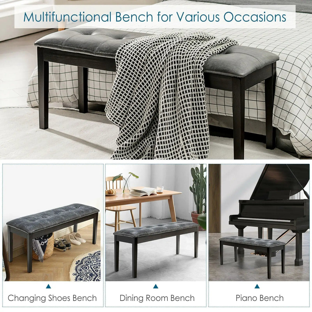 Upholstered Dining Room PU Bench Solid Wood Button Tufted by DirectDeals
