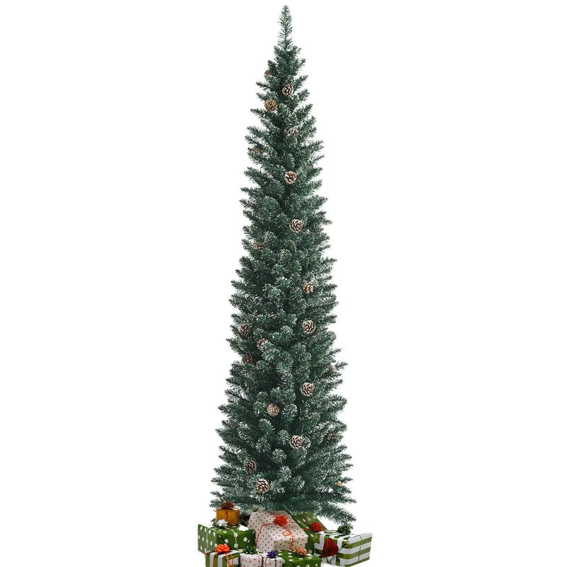 Snowy Artificial Pencil Christmas Tree with Pine Cones by DirectDeals
