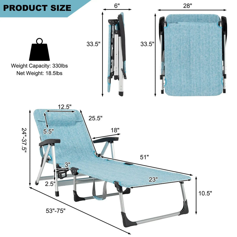 Beach Folding Chaise Lounge Recliner with 7 Adjustable Position by DirectDeals