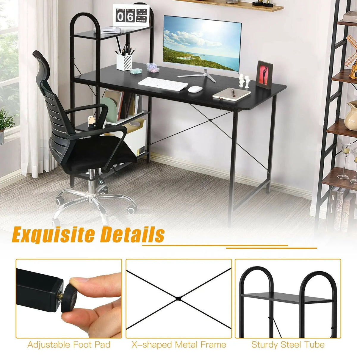 48-Inch Reversible Computer Desk with Storage Shelf, photo 14 of 16