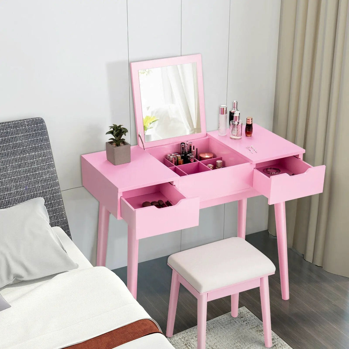 Makeup Vanity Table Set with Flip Top Mirror and 2 Drawers, photo 7 of 9