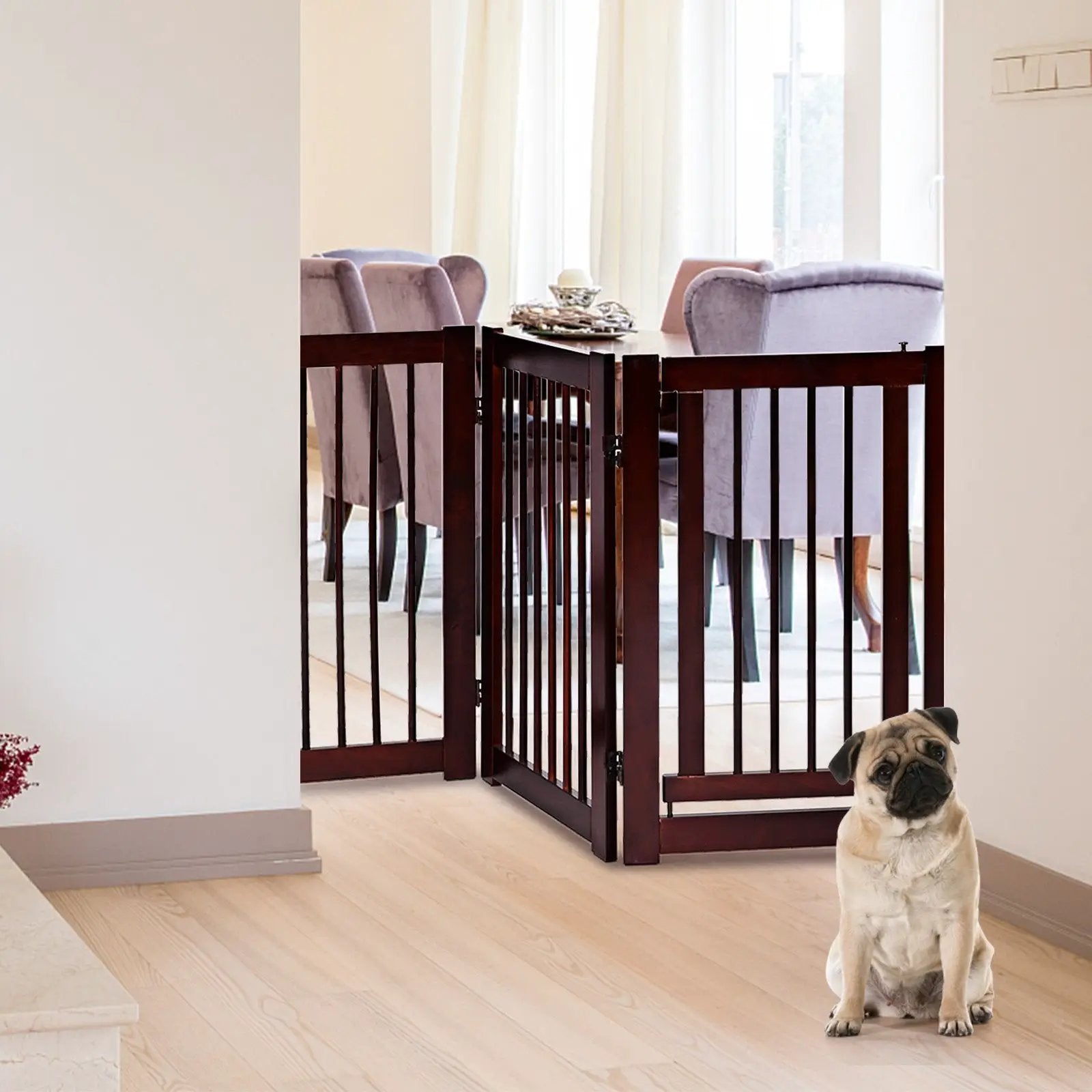 30 Inch Tall 4-Panel Freestanding Pet Gate Wooden Dog Fence by DirectDeals