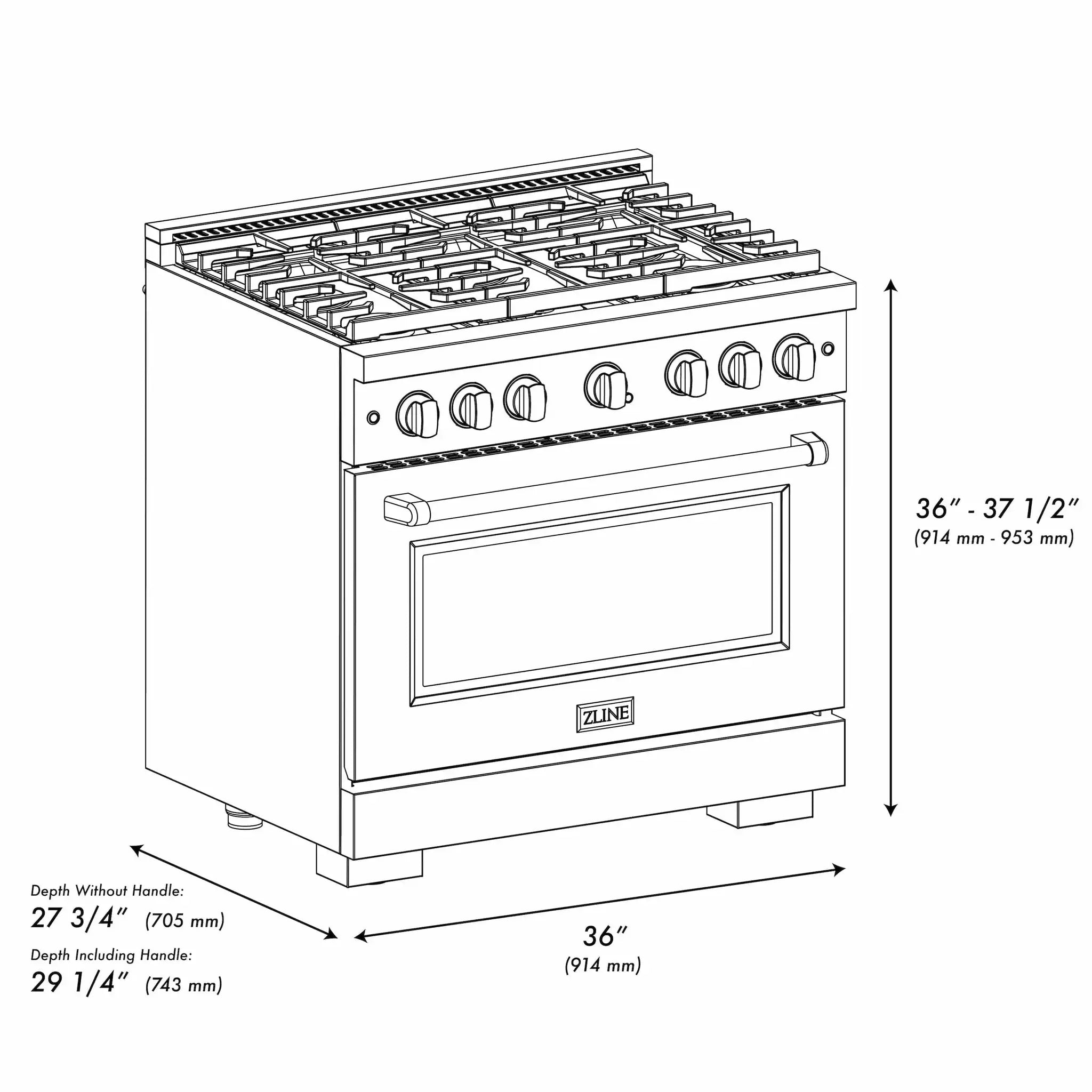 ZLINE 36"Paramount Dual Fuel Range Stainless Steel Matte Black SDRZ-36-MB by Farmhouse Kitchen and Bath