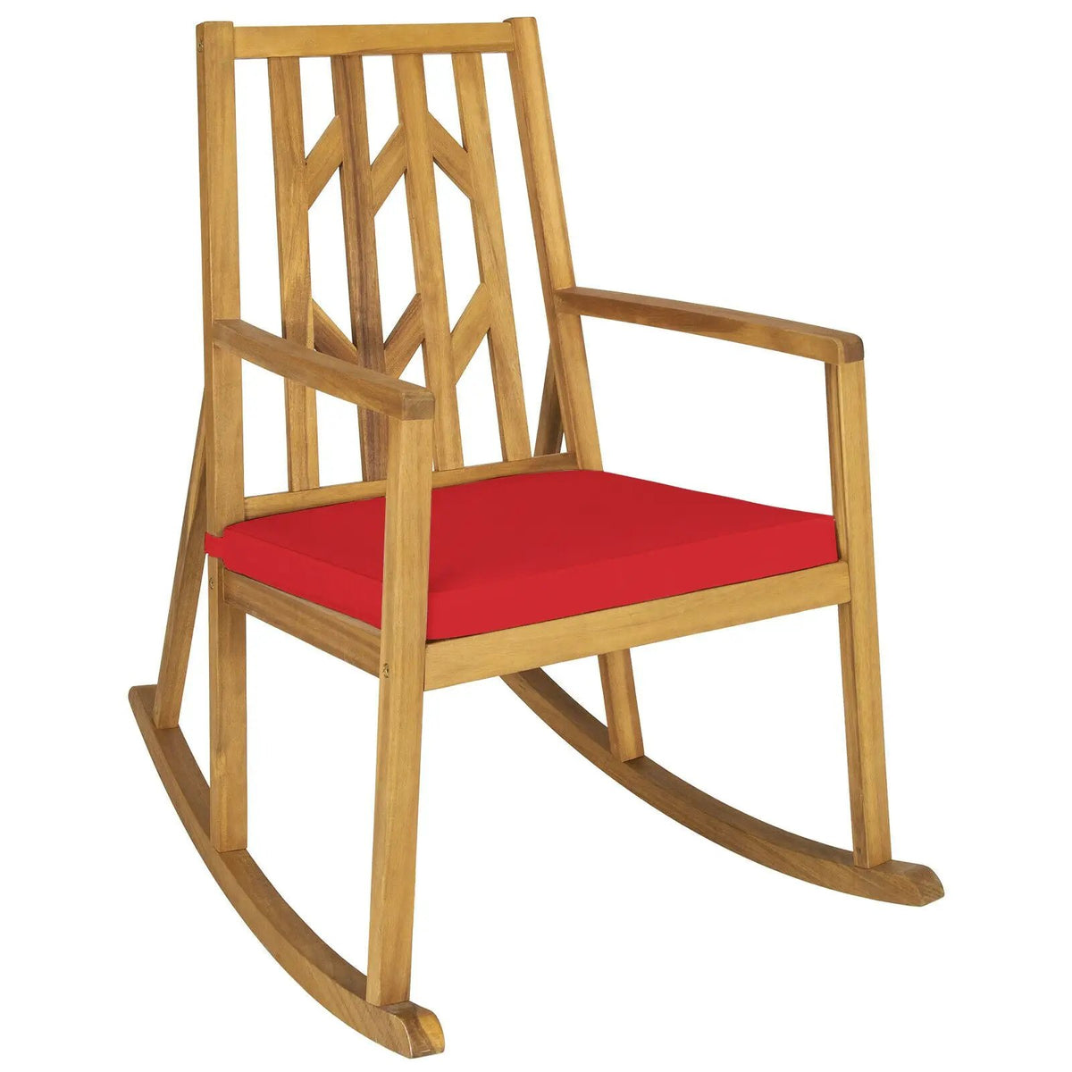 Patio Acacia Wood Rocking Chair Sofa with Armrest and Cushion for Garden and Deck