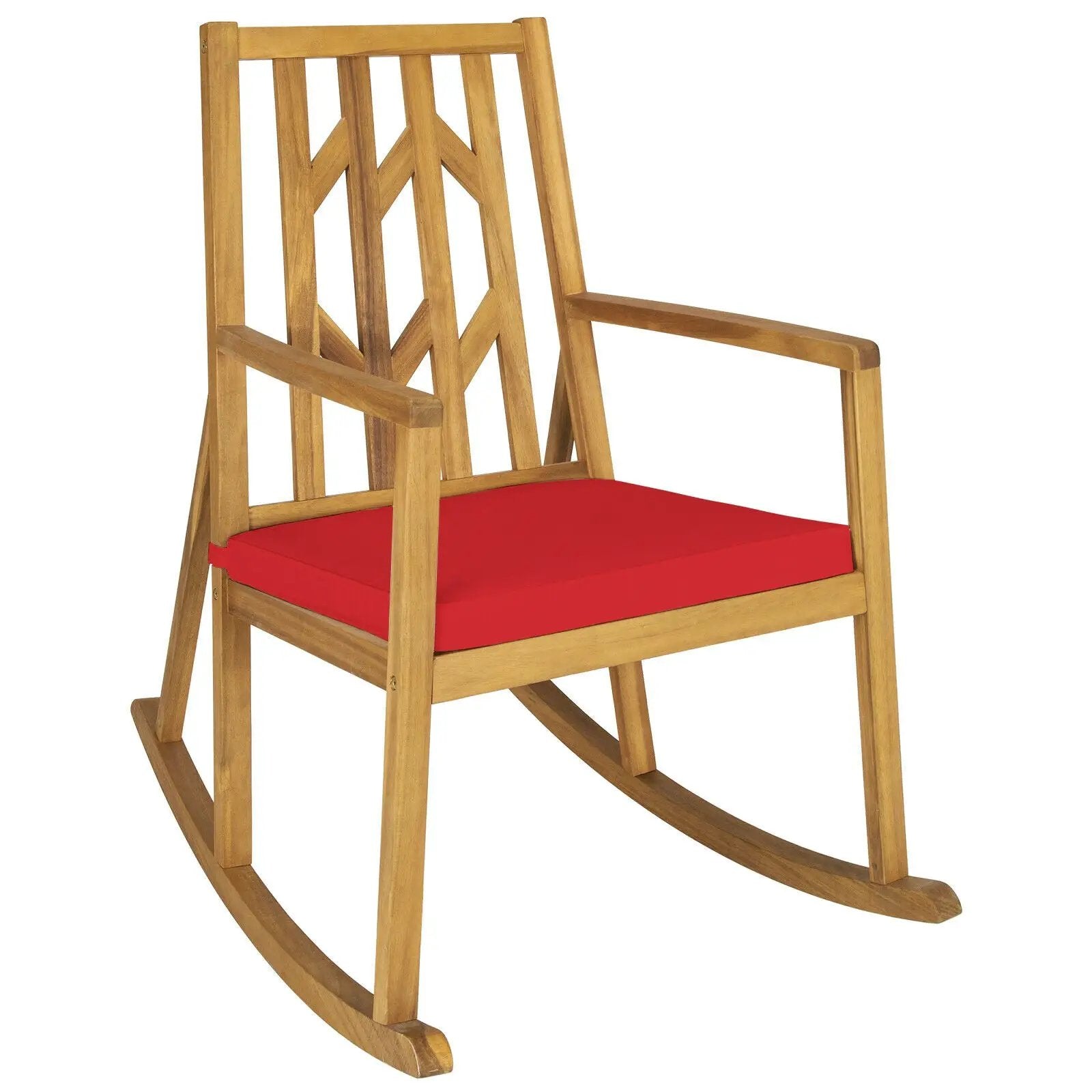 Patio Acacia Wood Rocking Chair Sofa with Armrest and Cushion for Garden and Deck by DirectDeals