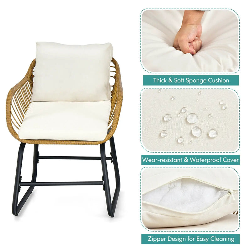 3-Piece Patio Bistro Set with 2 Rattan Chairs and Square Glass Coffee Table-White by DirectDeals
