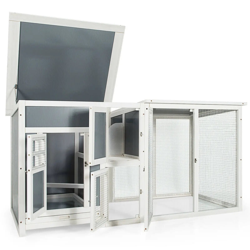 63 Inch Large Wooden Chicken Coop with Run Box and PC Roof by DirectDeals