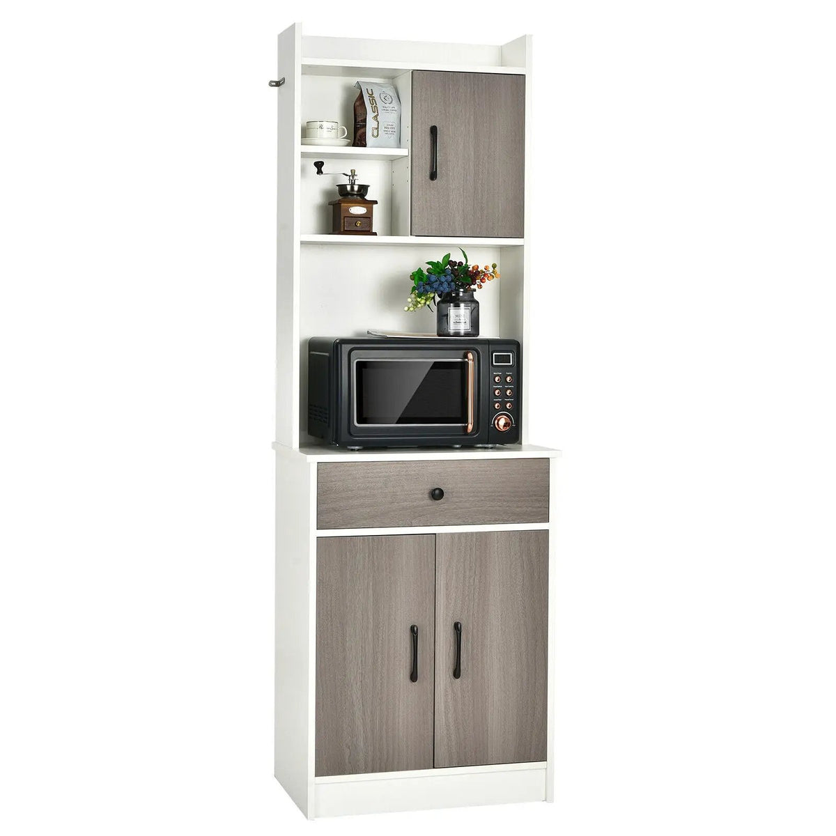 3-Door 71 Inch Kitchen Buffet Pantry Storage Cabinet with Hutch and Adjustable Shelf, photo 14 of 16