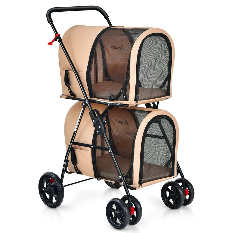 4-in-1 Double Pet Stroller with Detachable Carrier and Travel Carriage by DirectDeals