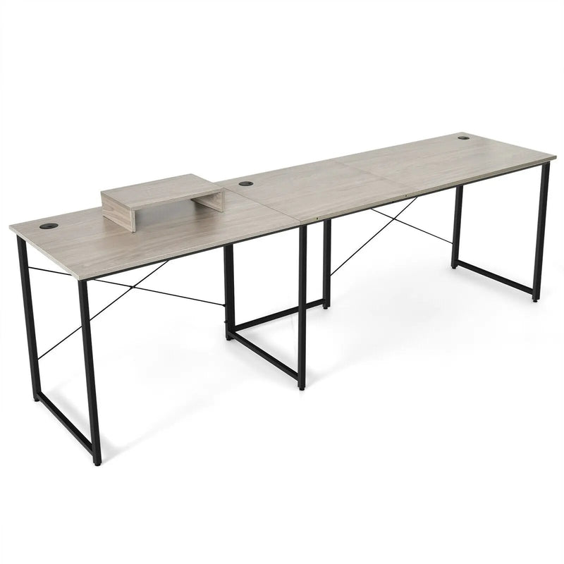 95 Inch 2-Person L-Shaped Long Reversible Computer Desk with Monitor Stand by DirectDeals