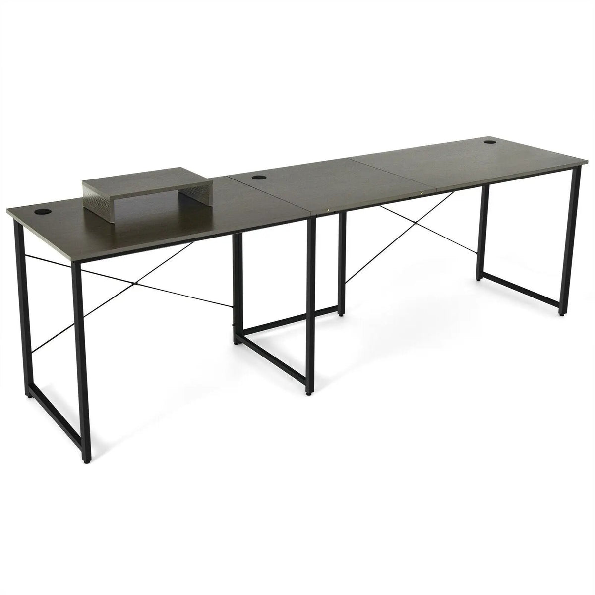 95 Inch 2-Person L-Shaped Long Reversible Computer Desk with Monitor Stand, photo 12 of 13